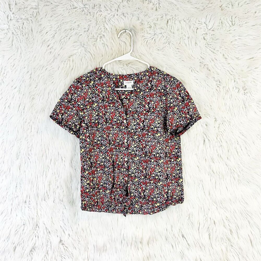 J. Crew Women's Floral Tie-Front Button-Up Shirt Size S Multicolor